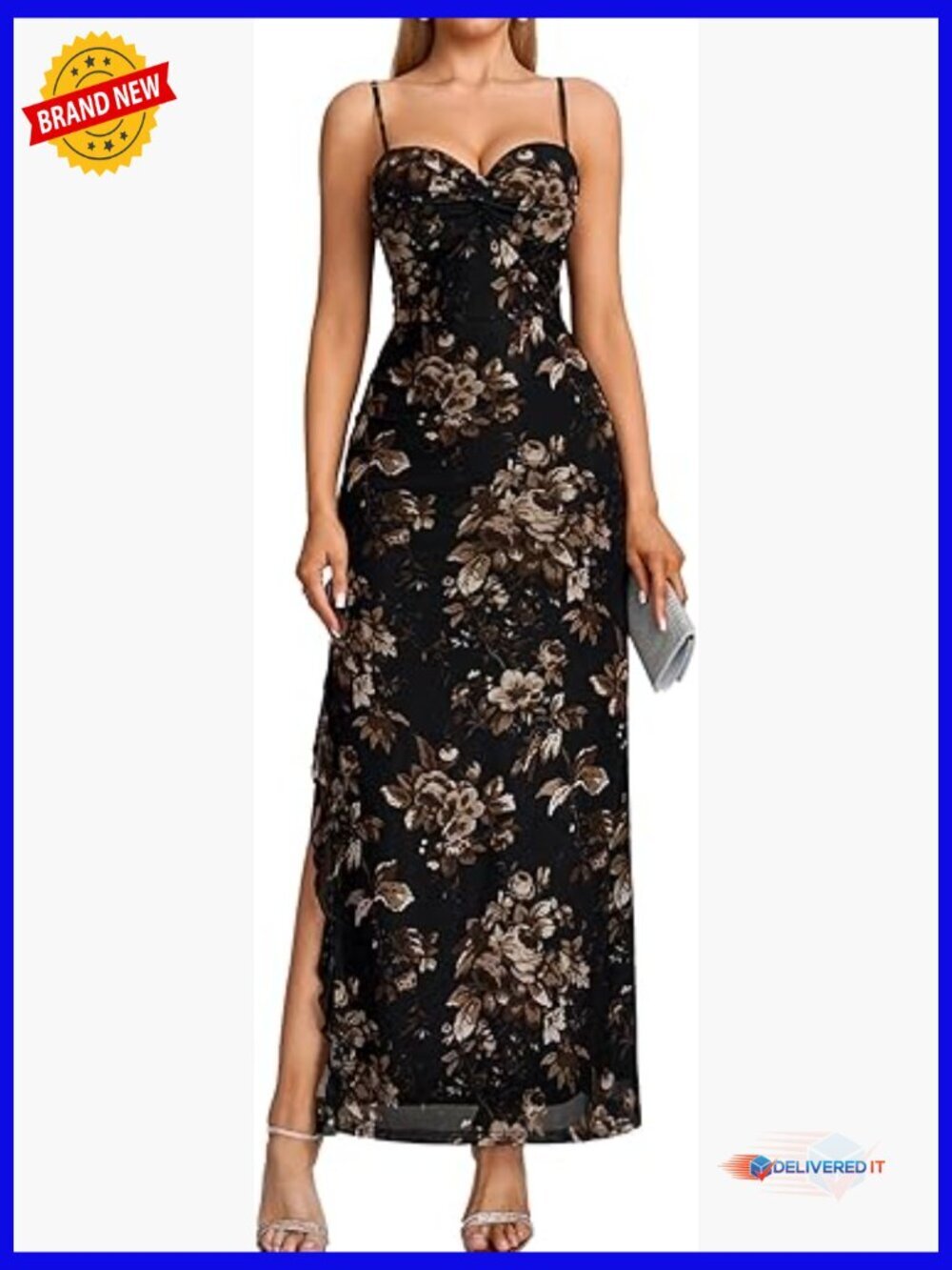 Spaghetti Strap Maxi Formal Dress with Bow Tie Back and High Slit